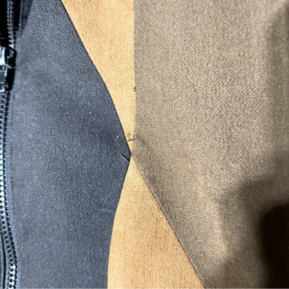 Vintage Luba Brown Black Faux Suede Colour Block Coat W Faux Fur Trim XL - Picture 8 of 16